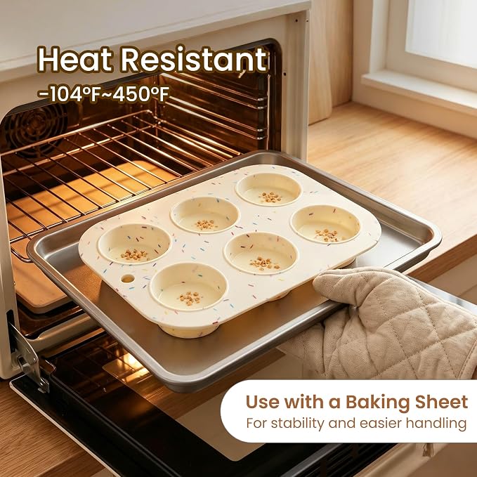 4 Pack Silicone Muffin Pan for Baking, Regular Size Nonstick Cupcake Pan, 6-Cup Silicone Muffin Tin BPA Free Dishwasher Safe, Great for Muffin Cupcake Brownie Egg Tart