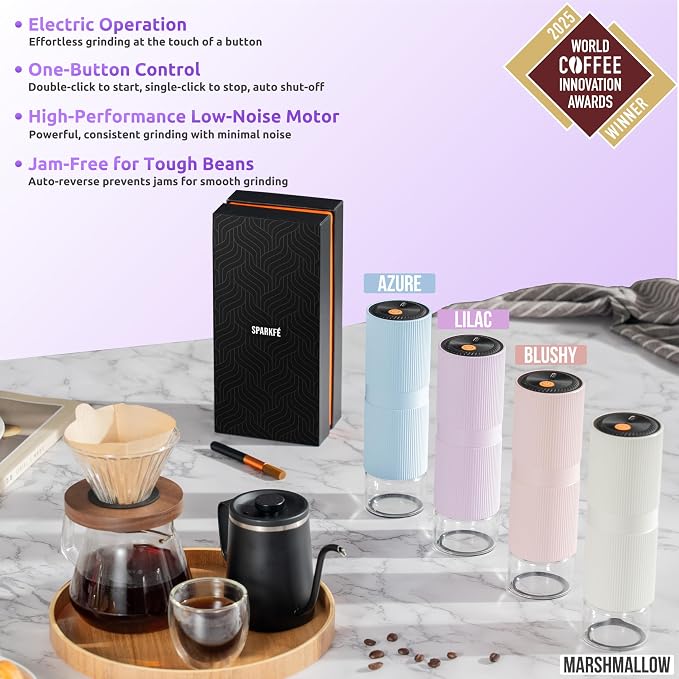 Portable Electric Coffee Grinder, Rechargeable Handheld Grinder with Stainless Steel Conical Burr, Adjustable Grind Settings, for Espresso, Moka, Pour Over, French Press, Cold Brew, Lilac