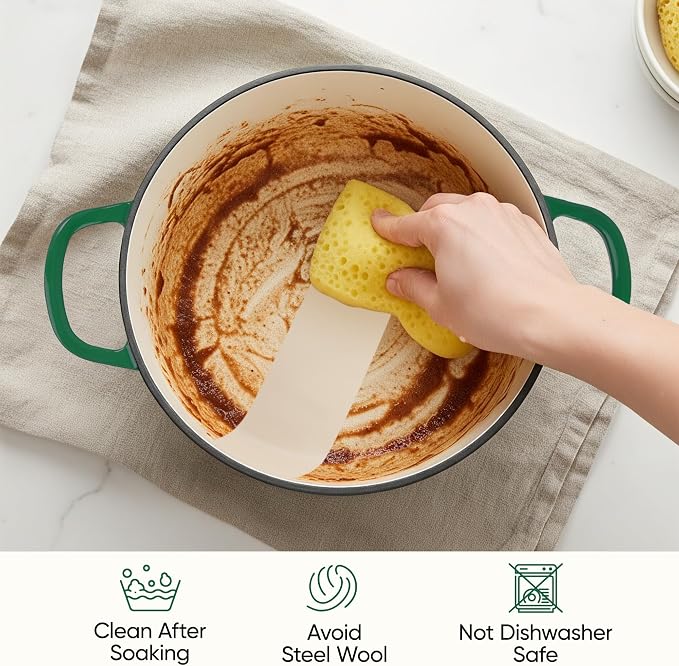 3 Quart Enameled Cast Iron Braiser, Non Stick Enameled Cast Iron Skillet with Lid, Dutch Oven Skillet with lid up to 500°F for Oven, Stove, Grill, Shallow Dutch Oven for Cook, Bake (Green)