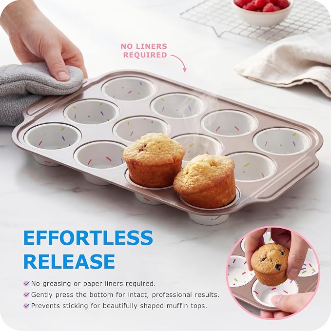 Silicone Muffin Pan for Baking with Metal Frame, 12 Cup Regular Size Cupcake Pan, Nonstick Food Grade Silicone Muffin Tin for Baking, Easy Release Egg Bite Molds, BPA Free