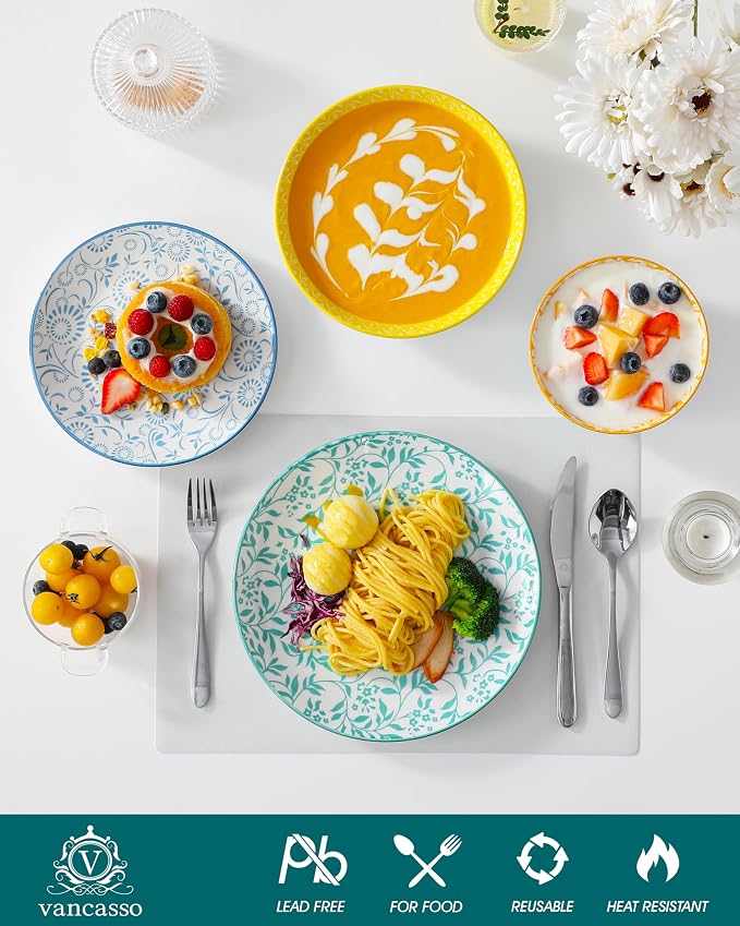 vancasso SELENE Plates and Bowls Set for 6, 24 Pieces Dinnerware Sets, Mircowave and Dishwasher Safe Dishes Set, Porcelain Pastel Dinnerware