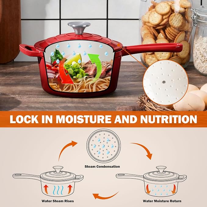Homikit 1 QT & 2 QT Saucepan Set, Enameled Cast Iron Saucepan with Lid for All Cooktops, Small Pot Mini Dutch Oven for Kitchen Cooking, Boiling, Nonstick & Heavy Duty, Red