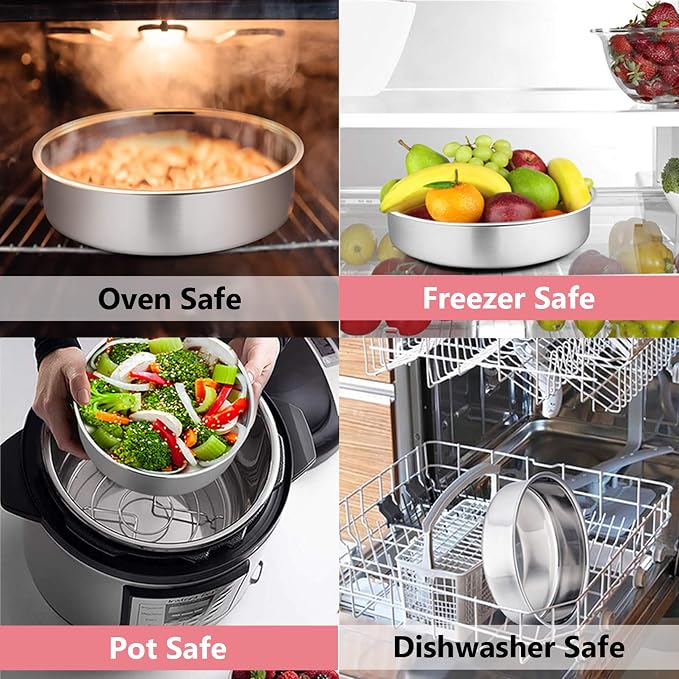 P&P CHEF Cake Pan Set of 3, 4" + 6" + 8" Round Baking Layer Cake Pan Tin | Stainless Steel & Mirror Finish, Bakeware for Birthday Weeding Anniversary, Heavy Duty & Non Toxic, Oven & Dishwasher Safe