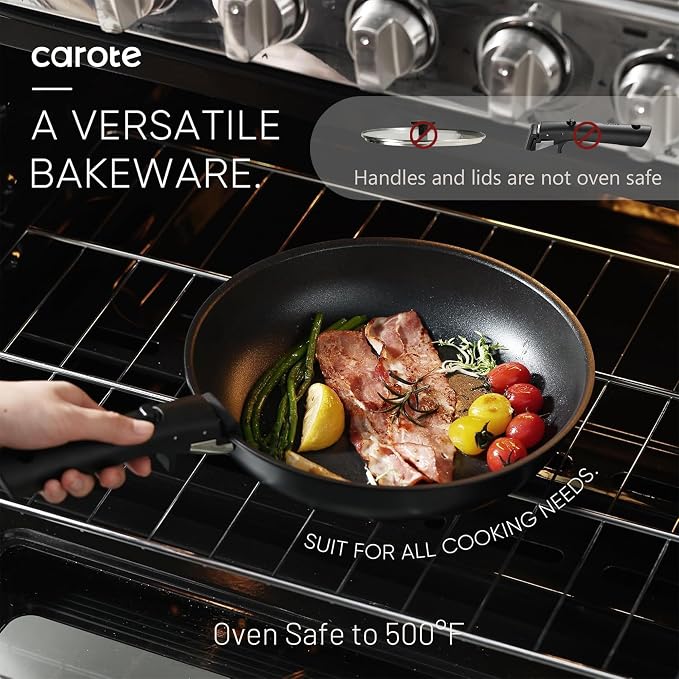 CAROTE 19pcs Pots and Pans Set Non Stick, Detachable Handle Cookware | Kitchen Cooking Sets, Space Saving, Dishwasher & Oven Safe, Non-Toxic, for Camping/RV/Traveling, Black