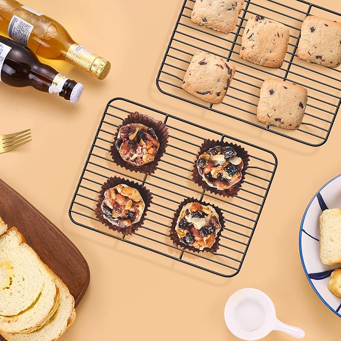 P&P CHEF 9.7" x 7.3" Cooling Baking Wire Racks Pack of 2, Black | Stainless Steel Cooling Racks for Cooking Baking Roasting Grilling Drying, Dense Wires & Smooth Edge, Easy Clean & Rust Proof