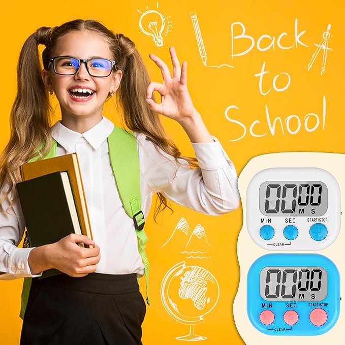 ZILLEEN Classroom Timer for Kids Teachers 6 Pack Digital Timers Blue White | Strong Magnetic, Large Screen, Big Button, Teacher Classroom Must Haves Kitchen Timers for Cooking Egg Exercise Study