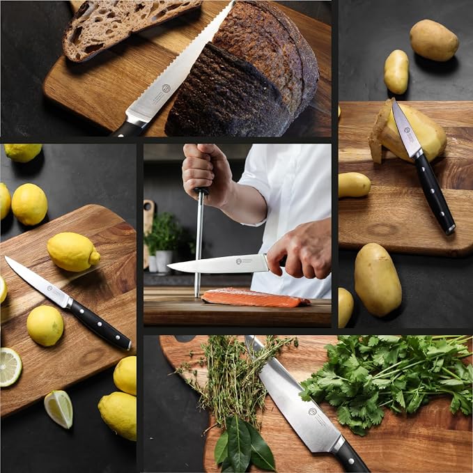 MasterChef Chef Knife Set with Bag, Knife Roll Set with 5 Professional Quality Kitchen Knives for Precision Home Cooking, High Carbon Stainless Steel Blades & Triple Riveted Handles