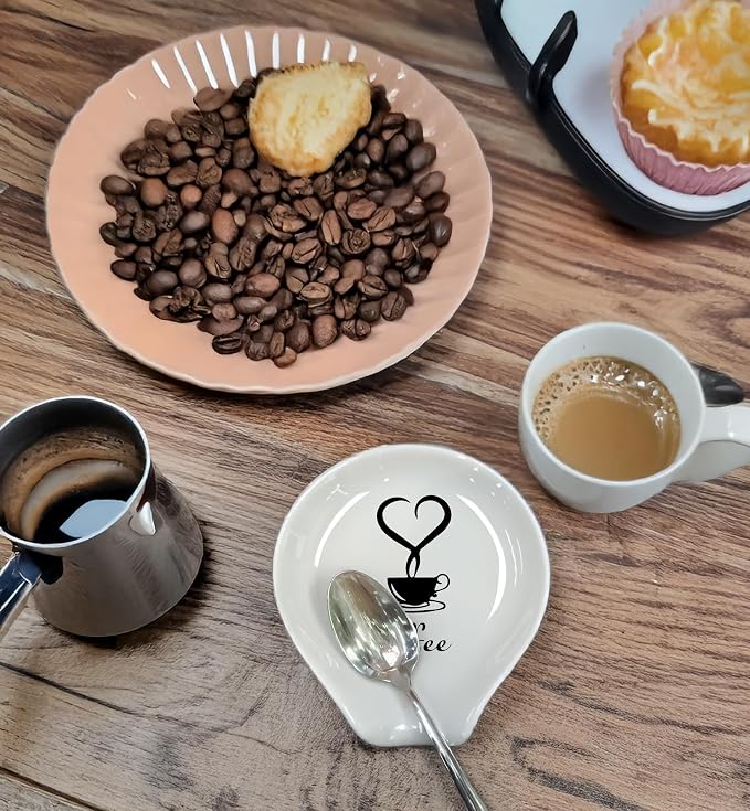 Coffee Spoon Rest, Coffee Bar Accessories & Spoon Holder,Funny Ceramic Spoon Holder for Coffee Lovers Gifts for Friend Wife Husband Sister (White-6)