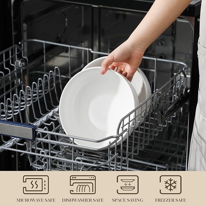 MALACASA Large Serving Bowls, 60 OZ (8") White Salad Bowls Set of 2 | Ceramic Bowls for Kitchen, Soup, Pasta, Dinner, Porcelain Bowls Set for Entertaining, Microwave & Dishwasher Safe