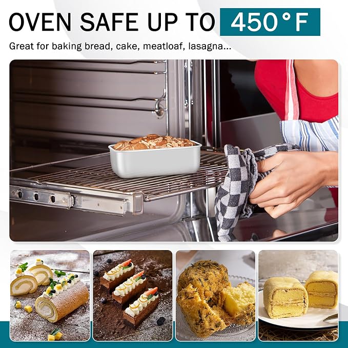 TeamFar Mini Loaf Pan, 8 PCS Stainless Steel Loaf Pans for Baking Bread | 6.3 x 3.5 Inch Bread Baking Pan for Homemade Bread, Meatloaf, Cake and Brownies, Non-Toxic, Oven & Dishwasher Safe