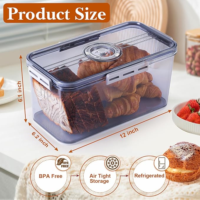 ANYPROLUS Bread Box for Homemade Bread Boxes for Kitchen Counter Airtight, Time Recording Bread Storage Container with Lid, Bread Containers Storage Airtight Loaf Bread Keeper, Grey