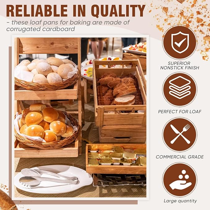 50 Pcs Paper Baking Loaf Pan with Lids Disposable Paper Pans Mold for Christmas Winter Birthday Cake Bread Bakery Holiday Gifts(7.87 x 2.55 x 1.94 Inches)