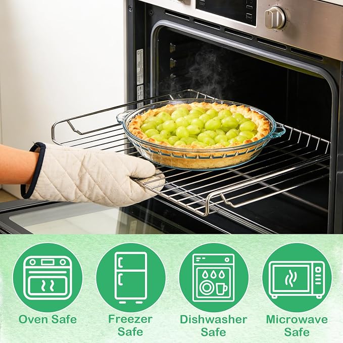3 PCS Glass Pie Plate 9 Inch, Glass Pie Pan with Handles, 9 Inch Pie Dish for Baking, Glass Pie Plate for Baking Quiches, Tarts, Desserts, Oven & Freezer Safe Kitchen Accessories