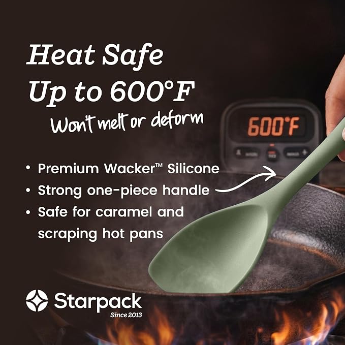 StarPack Silicone Spoonula The All-Rounder 11 Inch - LFGB Spoon Spatula, 600°F Heat Resistant, BPA-Free - One-Piece Seamless, Dishwasher Safe - for Nonstick Cookware, Sage Green