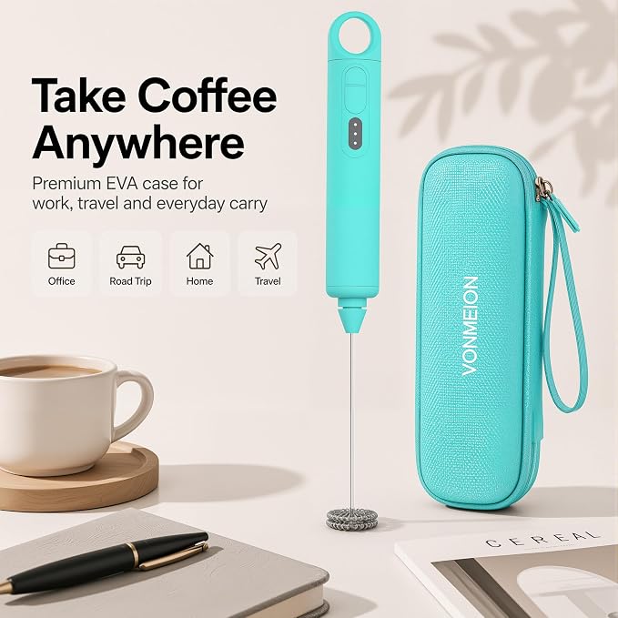 Rechargeable Milk Frother Handheld 3 Speed Coffee Foamer [3 Whisk] Electric Drink Mixer for Latte, Cappuccino, Coffee, Eggs, Hot Chocolate, Mint