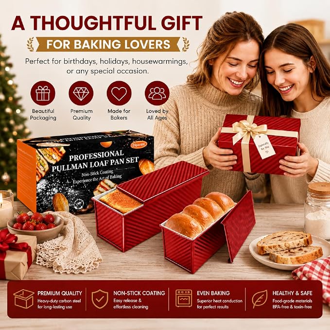 Bread Loaf Pan with Lid-2Pack, 2.2LB & 1LB | Food-Grade Nonstick Coating, Easy Release, Perfect Loaf Shape, Corrugated Design, Oven Safe up to 450°F