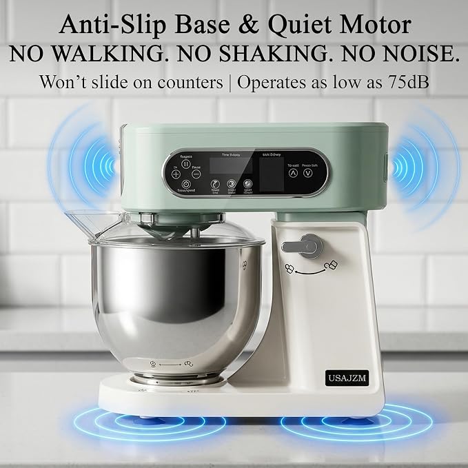 5.3 Qt Tilt-Head Stand Mixer, 9-Speed Electric Food Mixer | 9-Speed Control, Stainless Steel Bowl, Dough Hook Whisk Flat Beater, Splash Guard, Easy Clean, for Home Baking, Spearmint