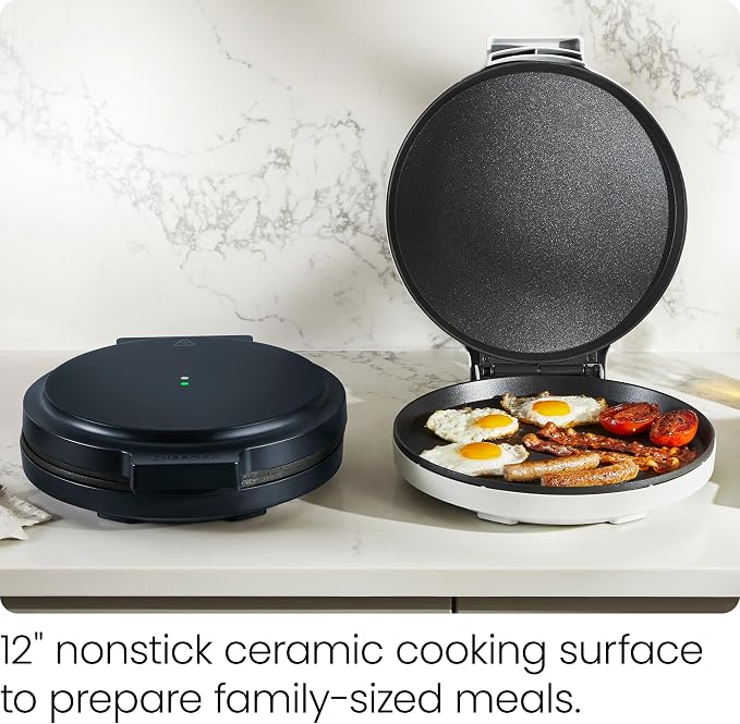Chefman Everything Maker & Pizza Oven – 1440W Countertop Electric Pizza Maker with 12” Nonstick Cooking Plates, Plus Makes Quesadillas, Omelettes and More, with Indicator Lights and Vertical Storage