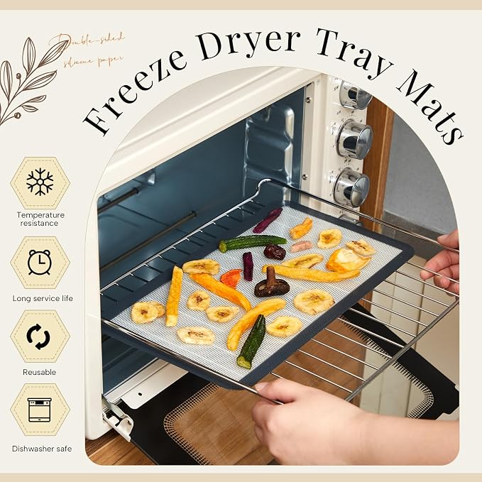 Reallnaive 4 Pcs Silicone Baking Mats Compatible with Harvest Right Freeze Dryer Small Trays Silicone Mats Reusable Food Safe Sheet Heat Resistant Durable Easy Clean No Stick for Kitchen