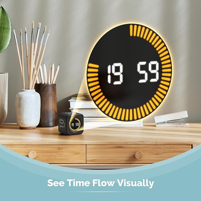 KADAMS Pomodoro Timer Visual - Productivity Pomodoro Cube, 5/10/25/50 Min Countdown & Countup, Silent – Ideal for Work Study Cook Workout Kitchen School Classroom Office ADHD Gift Kids (1, Black)
