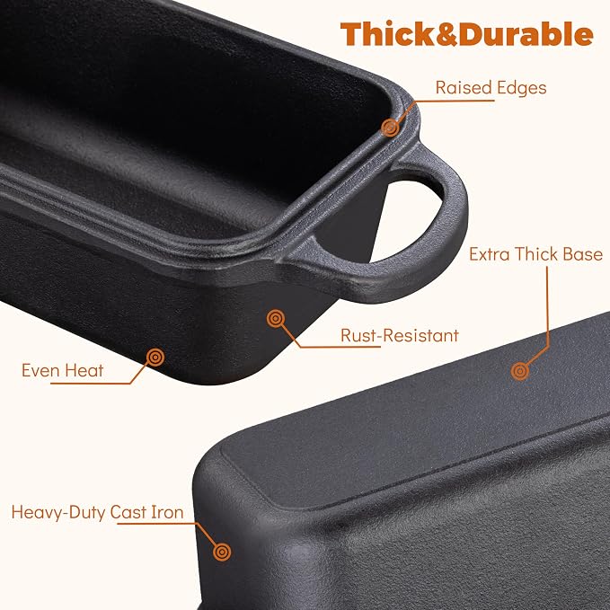 GRMImosa Cast Iron Loaf Pan with Lid, Pre-Seasoned 9x5" Sourdough Pan | Cast Iron Loaf Pan with Lid, Heavy-duty 9x5 Inch Baking Pan for Sourdough Bread, 2-in-1 Design, Even Heat Distribution, Black