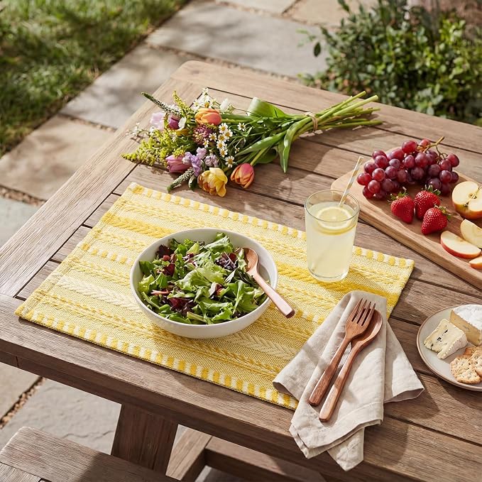 Artoid Mode Yellow Farmhouse Woven Braided Stripe Placemats Set of 6,12x18 Inch Seasonal Holiday Table Mats Party Kitchen Dining Decoration