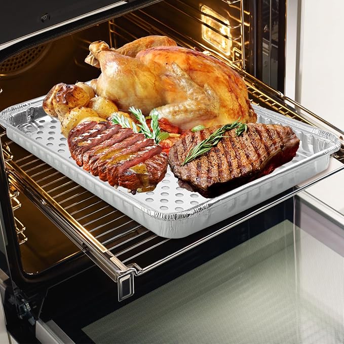 ABuff 20 Pack Disposable Aluminum Foil Grill Topper Pans with Holes, Perforated Grill Grate Liners Trays for Outdoor Grills, BBQ Grill Accessories for Outdoor Cooking and Camping, 16.2 x11.7 Inch