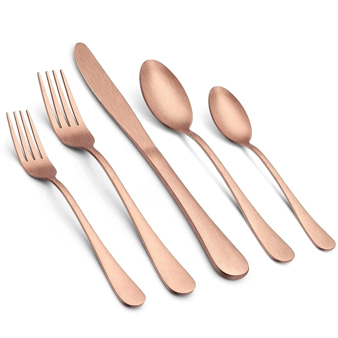 LIANYU 40 Piece Matte Copper Silverware Set, Rose Gold Flatware Set for 8 | Stainless Steel Cutlery Set, Fancy Kitchen Utensil Tableware for Home Restaurant Party, Satin Finish, Dishwasher Safe