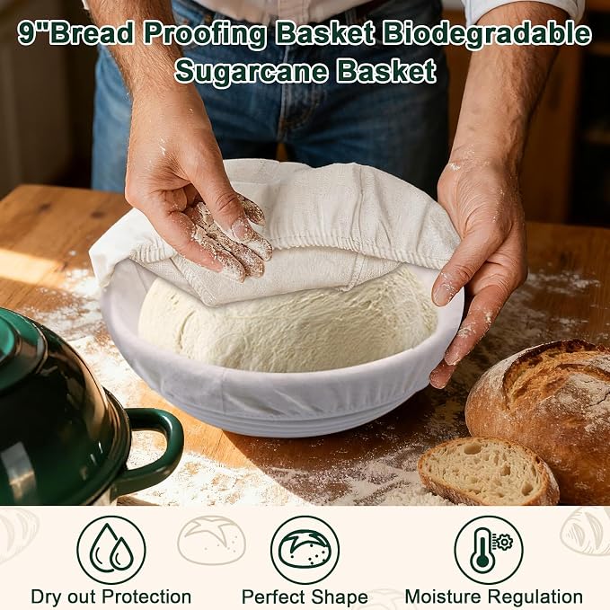 AHJ 6QT Enameled Cast Iron Dutch Oven for Sourdough Bread Baking | 7-Layer Construction Bread Oven with Proofing Basket, Silicone Sling and Mitts; Steam-Locking Dome, 500°F Safe, Green