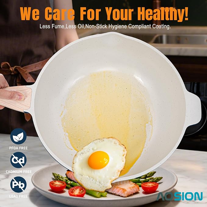 AOSION 12 Inch Nonstick Ceramic Deep Frying Pan with Lid & Steam Rack, 5.5QT Sauté Pan, Large Ceramic Skillet,Stay Cool Handle, Induction Compatible, PFOA & PFAS Free,blue.