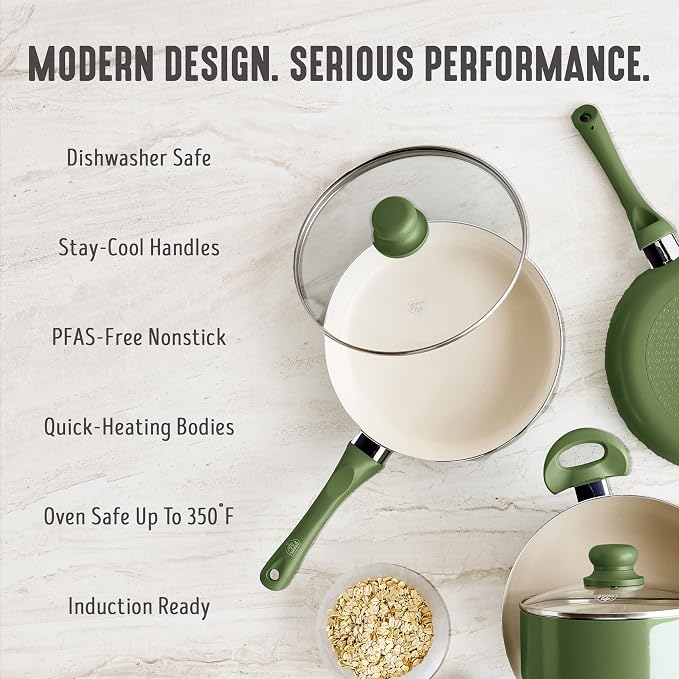 GreenLife 2QT Ceramic Nonstick Saucepan with Lid, Sage Green | PFAS-Free Ceramic Nonstick Coating, Soup Pot, Induction Ready, All Stovetop Compatible, Stay-Cool Handles, Dishwasher Safe