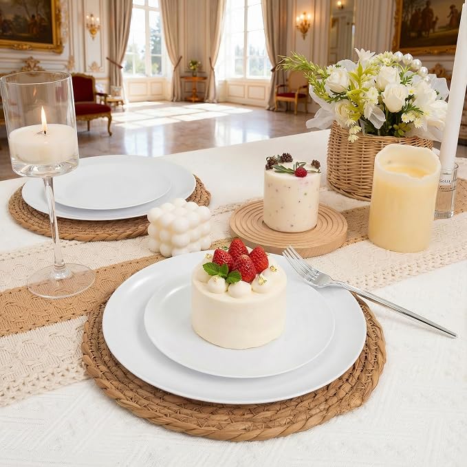 White Plastic Plates,Nice Disposable Plates with Silver Silverware | Premium Disposable Plates Include 30 Dinner Plates,30 Dessert Plates, 90 Plastic Silverware Set for Wedding, Events