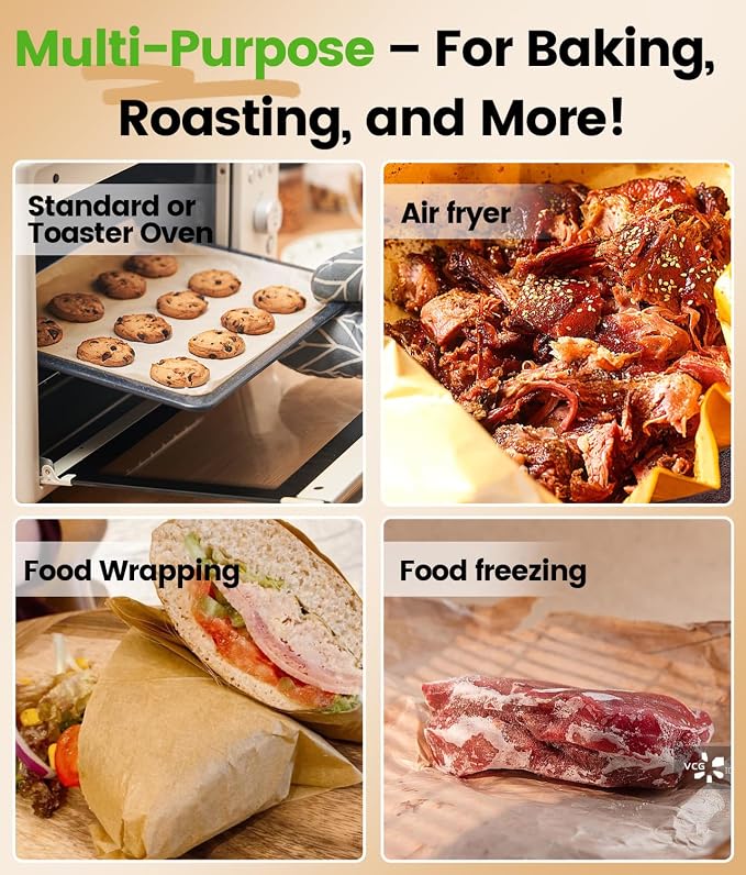 300PCS Unbleached Parchment Paper Sheets for Baking 12x16 Inches, Non-Stick and Non-Toxic Pre-cut Parchment Sheets for Oven, Cooking, Grilling, Air Fryer and Steaming - Fit for Half Sheet Pans, Brown