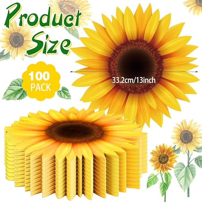 Sinmoe 100 Pcs Disposable Paper Placemats Bulk,Yellow,Sunflower | Paper Charger Place Mat Party Charger Plates Table Place Mats for Dinner Wedding Birthday Baby Shower Spring Dining Tableware