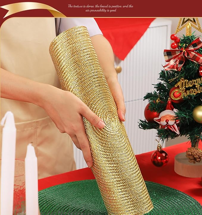 Zupro Round Golden Placemats Set of 6 Braided 15" Indoor/Outdoor Use | Heat Resistant Non-Slip Washable,for Kitchen Dining Tables Dinner Parties Thanksgiving Christmas and Everyday Use.