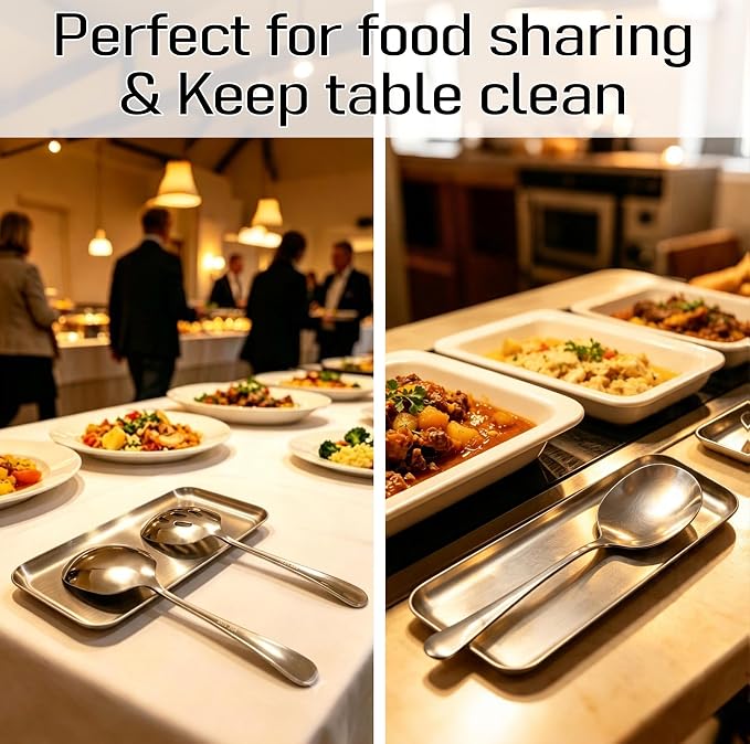 4-piece Serving Spoons, 18/8 stainless steel, Large Buffet Serving Spoon, 2 Slotted Spoons & 2 Solid Spoons, Heavy Duty 304 Stainless Steel Tabletop Flatware Utensil for Banquet, Cooking, and Kitchen