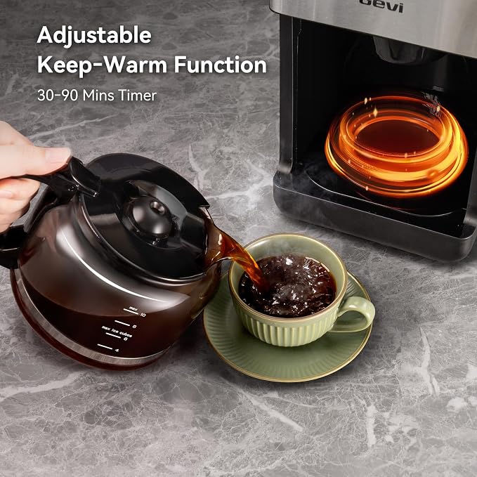 Gevi 10-Cup Grind & Brew Coffee Maker, Touch Screen, Programmable Brew | All-In-One 10-Cup Coffee Maker With Built-In Grinder & Glass Carafe, 90-Min Warm Plate, Reusable Filter, 1.5L Tank