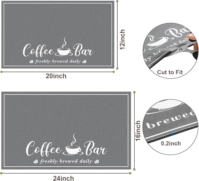CooRug Fashion Coffee Mat, Dish Drying Mat 16" x 24" Dark Grey | Hide Stain, Absorbent, Coffee Bar Accessories, Heat Resistant, Non-slip, Eco-friendly, Easy to Clean