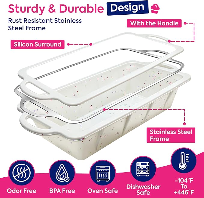 Silicone Mini Loaf Pans – 2 Pack, 8 Cavity Silicone Molds for Baking, Non-Stick Silicone Baking Pan (Loaf)