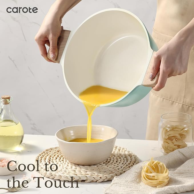 CAROTE 21pcs Ceramic Cookware Sets, Pots and Pans Set Blue | Non-Toxic, Healthy Kitchen set, Induction Compatible, Easy Clean, Even Heating, PFAS FREE