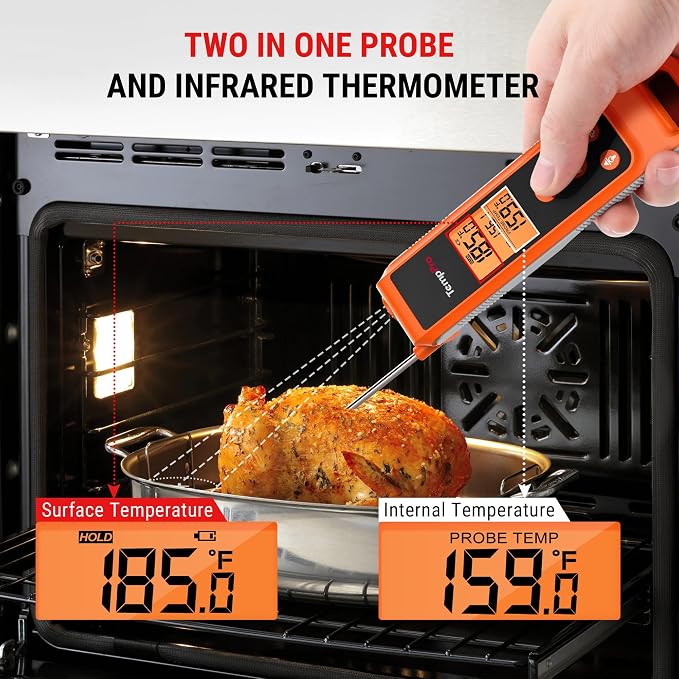 TempPro TempScan 2-in-1 Infrared Thermometer Gun with Meat Probe | Instant Read Thermometer for Grilling, Non-Contact Infrared Thermometer for Cooking Pizza Oven Griddle HVAC Pool AC Vent