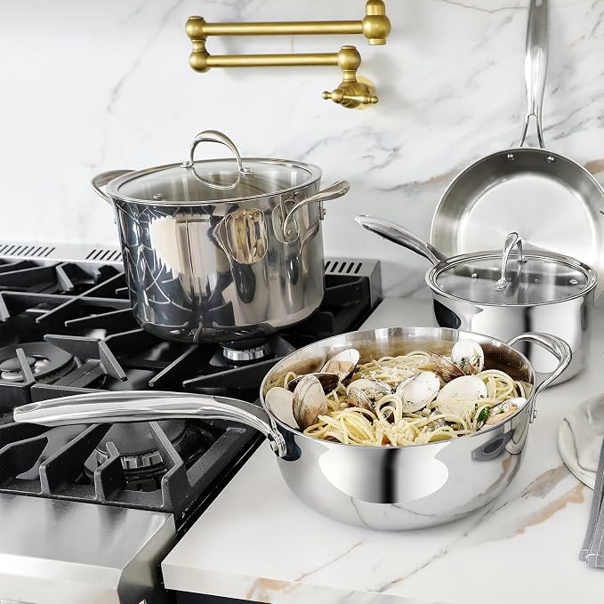 KEAWELL K3 Premium Tri-Ply Fully Clad Sauté Pan with Lid (4-Qt) | 4-Qt Tri-Ply Fully Clad Stainless Steel Sauté Pan; Compatible with All Stovetops; Oven Safe to 600°F