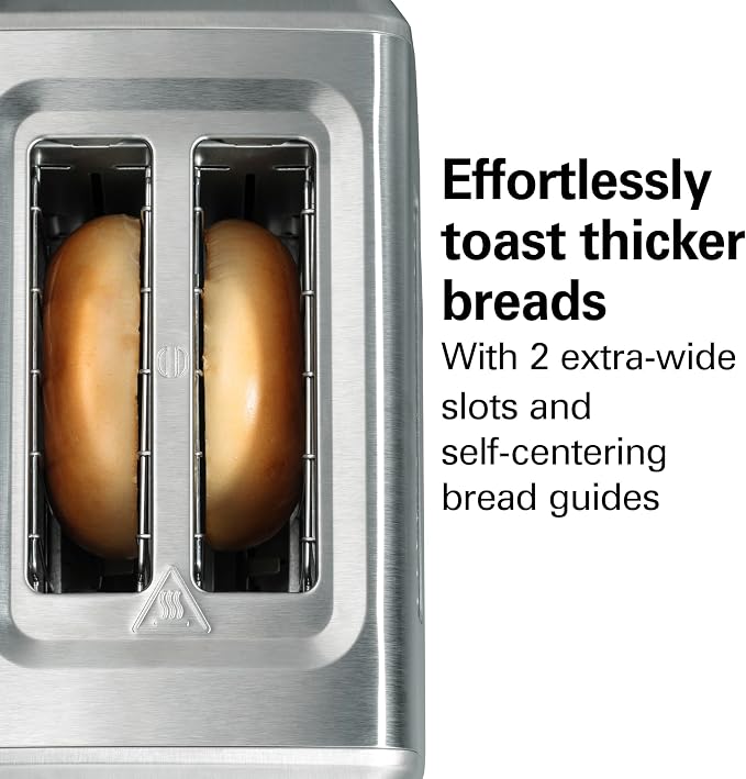 Hamilton Beach 2 Slice Toaster with Extra-Wide Slots, Bagel Setting, Toast Boost, Slide-Out Crumb Tray, Auto-Shutoff & Cancel Button, Defrost Function, Stainless Steel (22794) | Browning Control With 7 Shades | Auto Shutoff | Toast Boost | Slide-Out Cr...