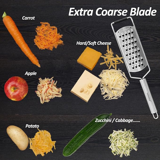 4-Pcs Pro Set Zester Grater Set, Cheese Grater with Razor-Sharp Stainless Steel Blade, Fine/Coarse/Extra Coarse/Slider Attachment