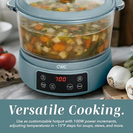 COOK WITH COLOR Glass Mini Low Carb Rice Cooker – Holds 2 Cups Raw/Makes 6 Cups Cooked with Auto Lift Filter Basket, Hotpot & Steamer for Rice, Grains, Digital Panel with Keep Warm, Slate Blue