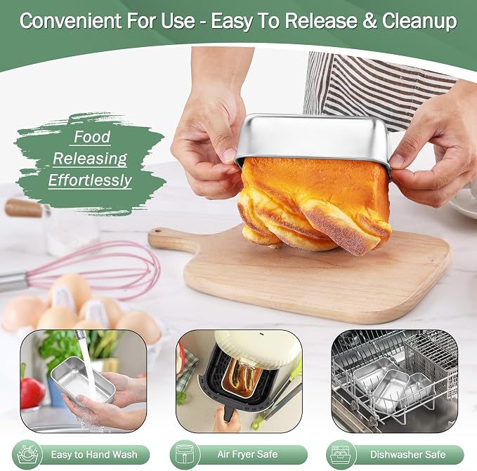 TeamFar Mini Loaf Pan, 6 PCS Stainless Steel Loaf Pans for Baking Bread | 6.3 x 3.5 Inch Bread Baking Pan for Homemade Bread, Meatloaf, Cake and Brownies, Non-Toxic, Oven & Dishwasher Safe