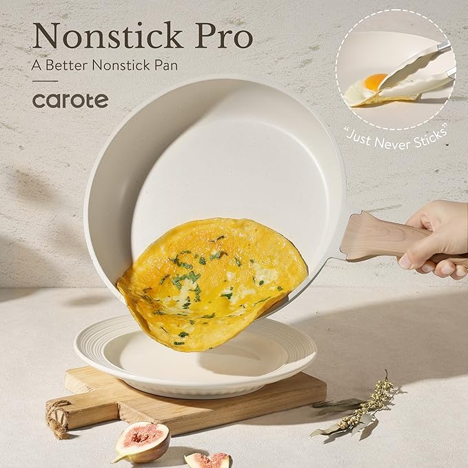 CAROTE 35pcs Pots and Pans Set, Nonstick Cookware Sets with Knife Block Set | Induction Cooking Set, Easy Clean, Fit All Stovetops, Ultra Durable, Even Heating, with Egg Pan & Kitchen Knives