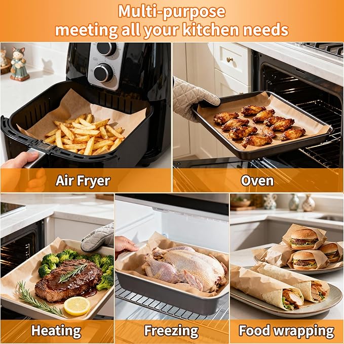 YUANYE 400PCS Parchment Paper Baking Sheets, 12"x16" Unbleached Precut Half Parchment Paper for Baking, Non-Stick Baking Paper for Baking, Grillin, Steaming Bread Cookies, Oven, Air Fryer, Microwave
