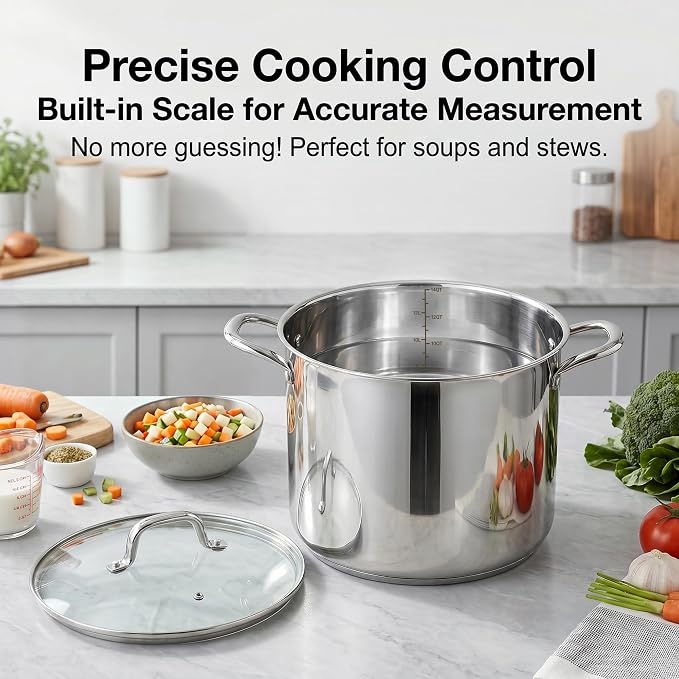 Homikit Large Stock Pot 14 Quart, Stainless Steel Chicken Soup Pot with Lid for Canning Steaming Stewing, Tri-ply Heavy Bottom Cooking Boiling Pasta Induction Stockpot, Dishwasher Safe