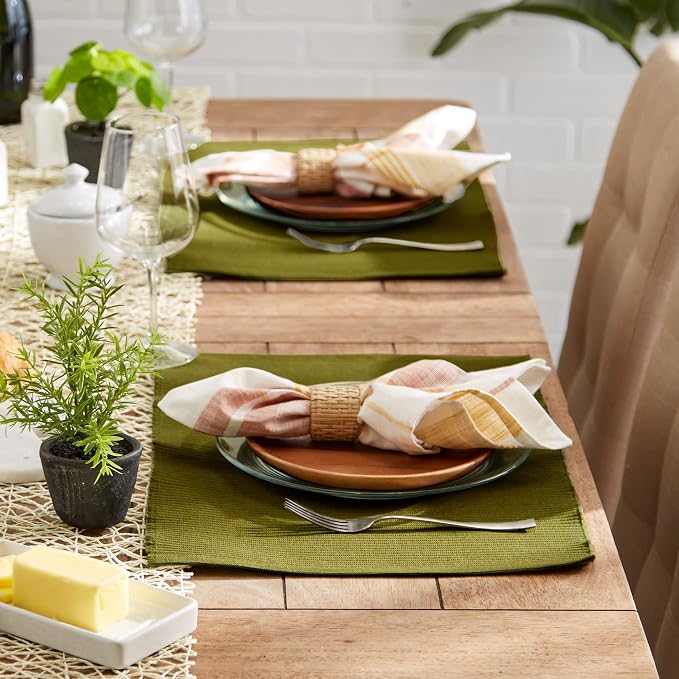 DII Basic Everyday Ribbed Tabletop 100% Cotton, Placemat Set, 13x19, Sage, 6 Piece
